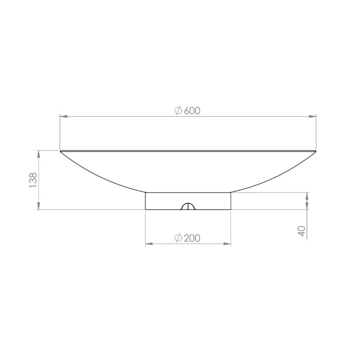 Technical line drawing of a 60cm Corten Steel Firepit Bowl showing side profile dimensions and base measurements.