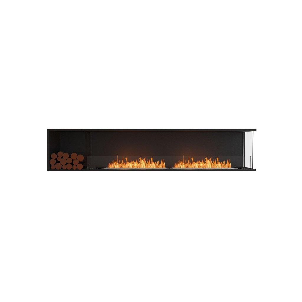 EcoSmart Fire Flex 104 bioethanol fireplace with a black finish, glass screen, and decorative logs on a white background.