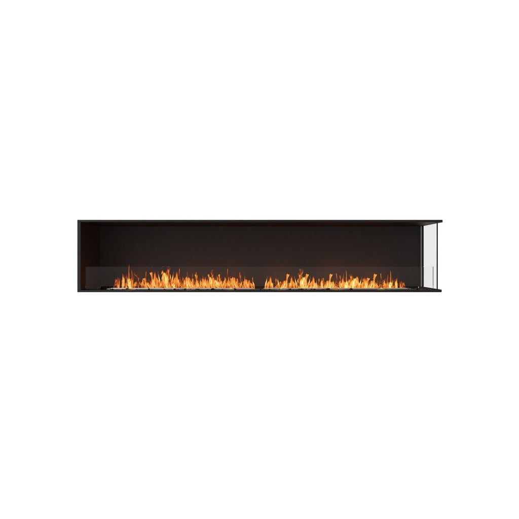 EcoSmart Fire Flex 104 bioethanol fireplace with a long, linear flame inside a black rectangular frame.