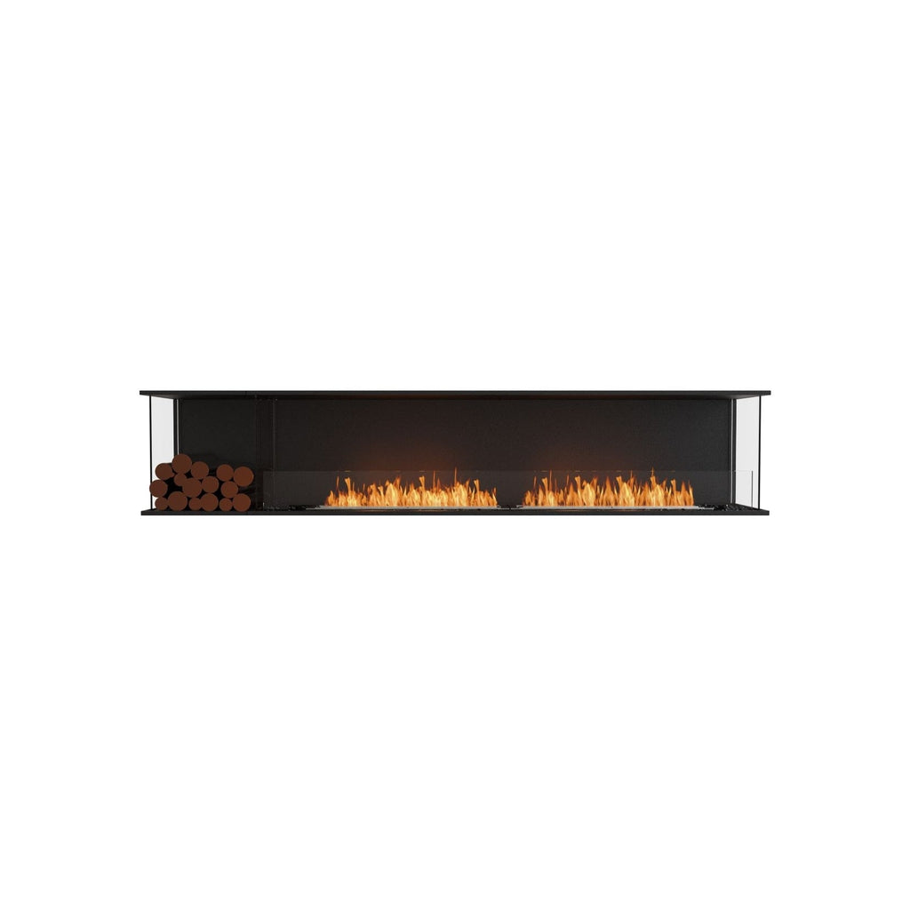 EcoSmart Fire Flex 104 black linear bioethanol fireplace with glass sides and decorative logs against a white background.