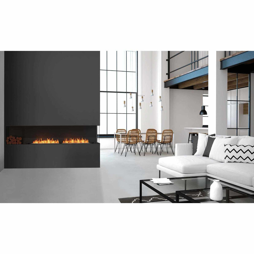 EcoSmart Fire Flex 104 bioethanol fireplace insert with a long flame in a modern, open-plan living room.