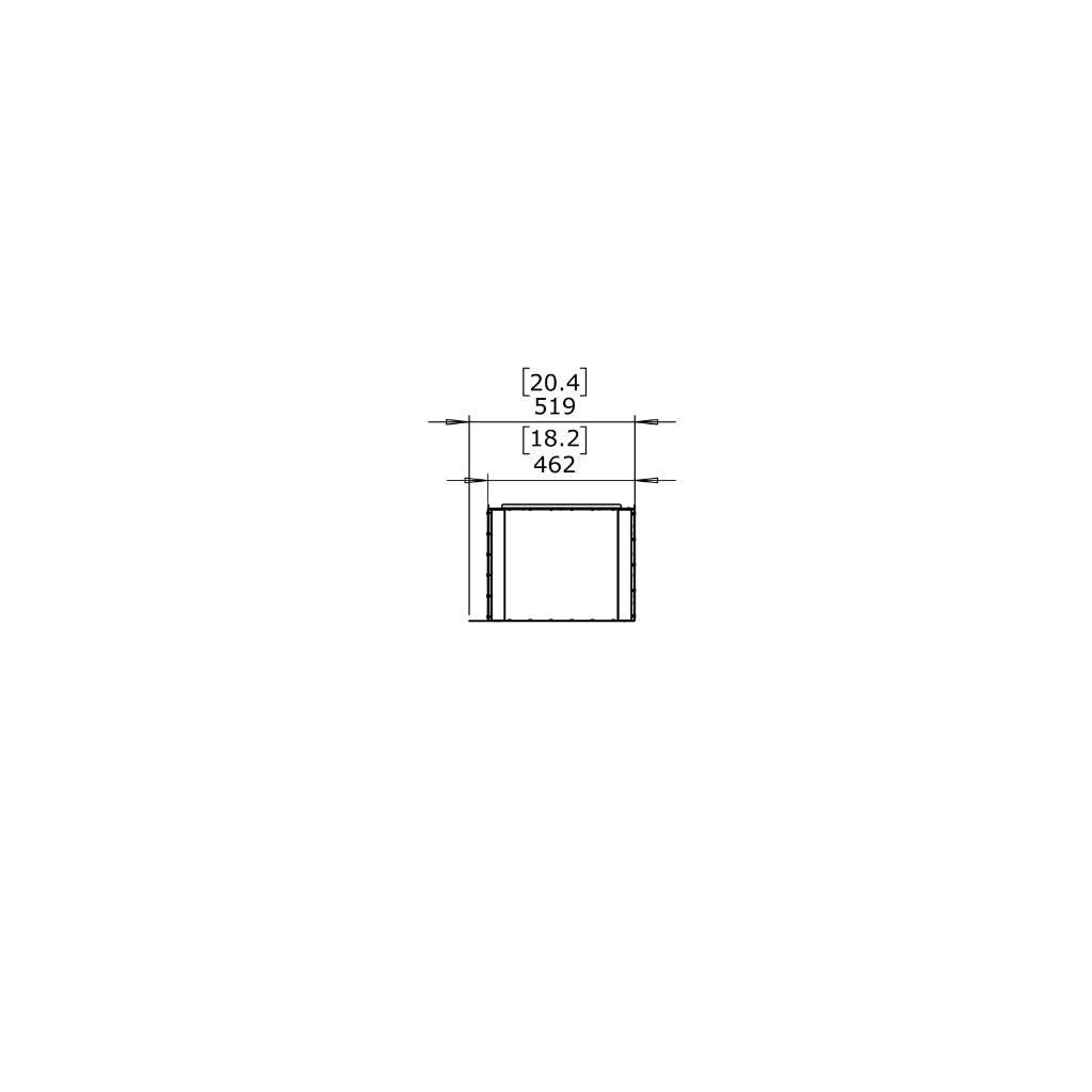 Technical line drawing of the EcoSmart Fire Flex 18 showing width dimensions in millimetres and inches.