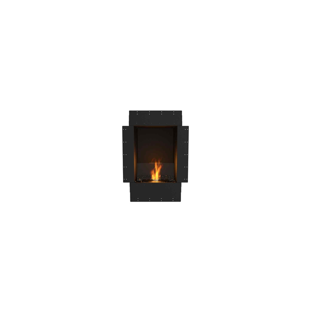 EcoSmart Fire Flex 18 bioethanol fireplace insert with a black metal frame and a single central flame.