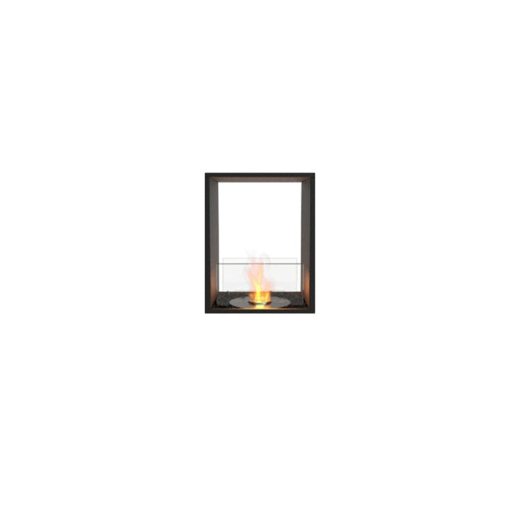 EcoSmart Fire Flex 18 bioethanol fireplace with a black rectangular frame, glass screen, and central flame.