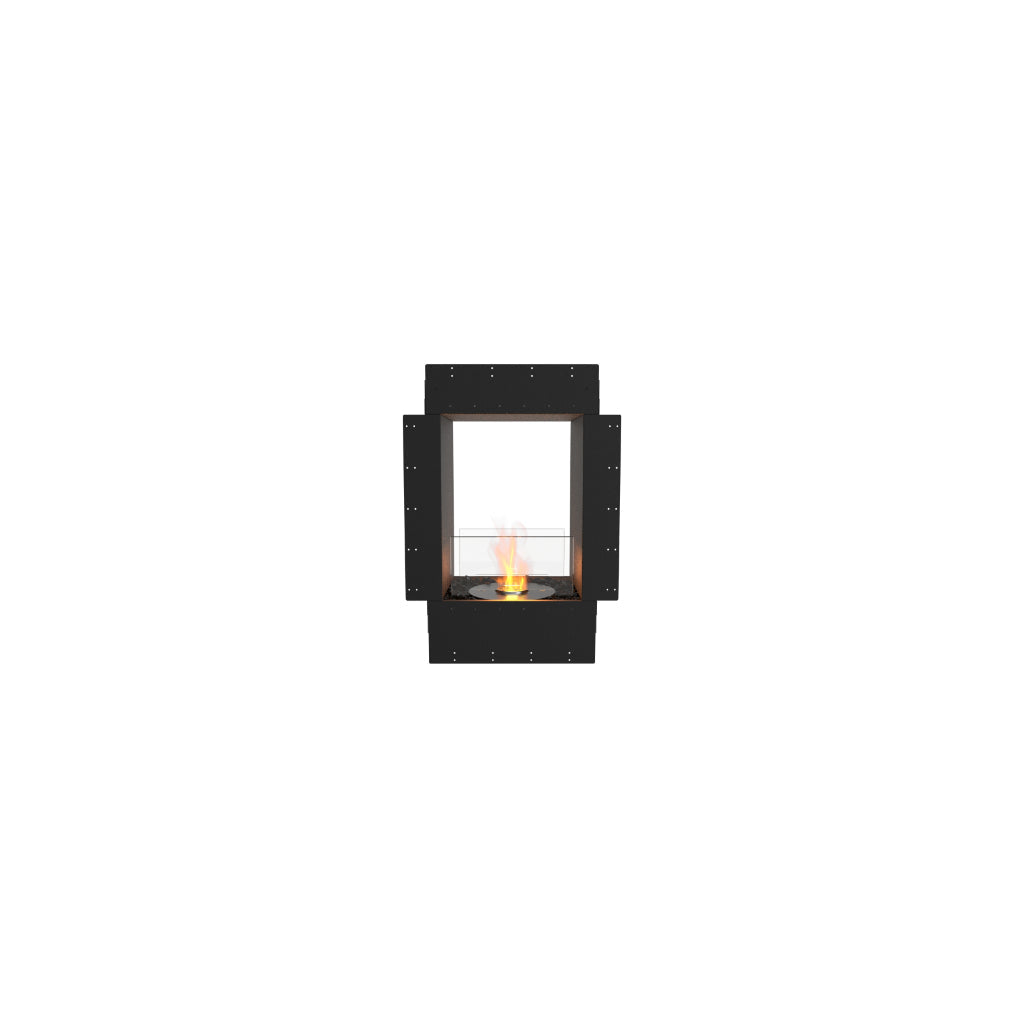 EcoSmart Fire Flex 18 bioethanol fireplace insert with a black frame and a central glass-enclosed flame.