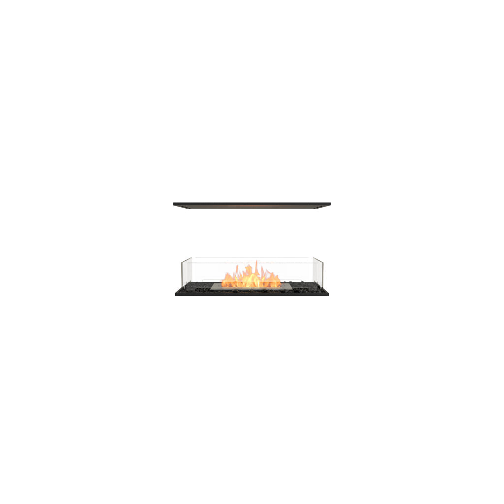 EcoSmart Fire Flex 32 bioethanol fireplace with a black base, glass screen, and visible orange flames.