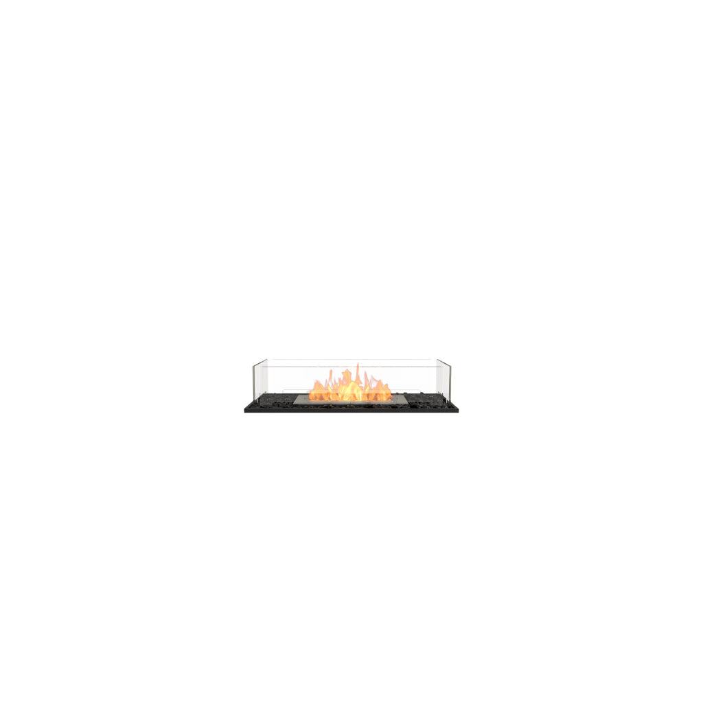 EcoSmart Fire Flex 32 bioethanol fireplace with a black base, glass sides, and a central orange flame.