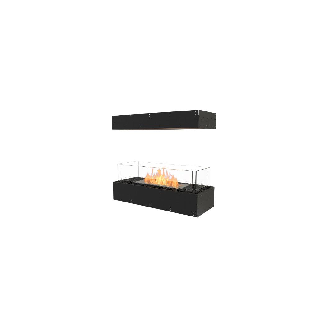 EcoSmart Fire Flex 32 bioethanol fireplace with a black frame, glass screen, and visible flames against a white background.