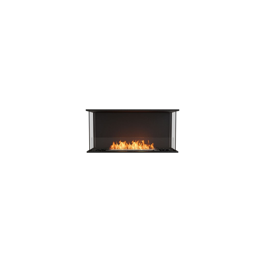 EcoSmart Fire Flex 42 bioethanol fireplace with a black frame, glass sides, and a glowing orange flame.