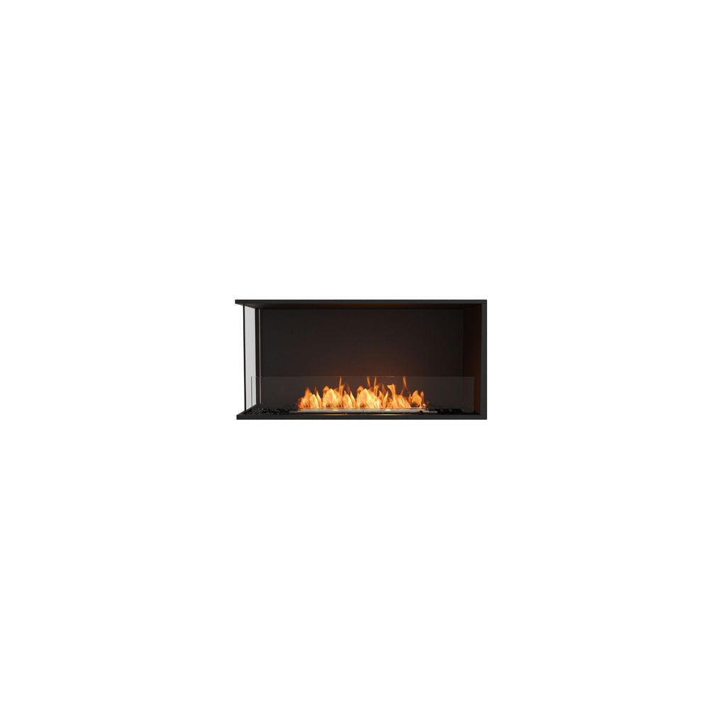 EcoSmart Fire Flex 42 bioethanol fireplace with a black frame, glass side panel, and visible orange flames.