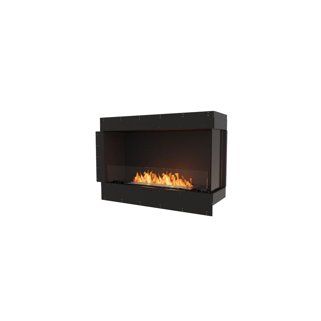 EcoSmart Fire Flex 42 bioethanol fireplace insert with a black frame, glass front, and visible orange flames.