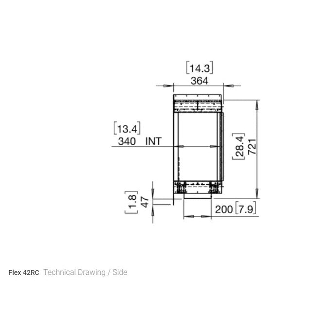 Side-view technical line drawing of the EcoSmart Fire Flex 42 fireplace insert with dimensions in millimetres.
