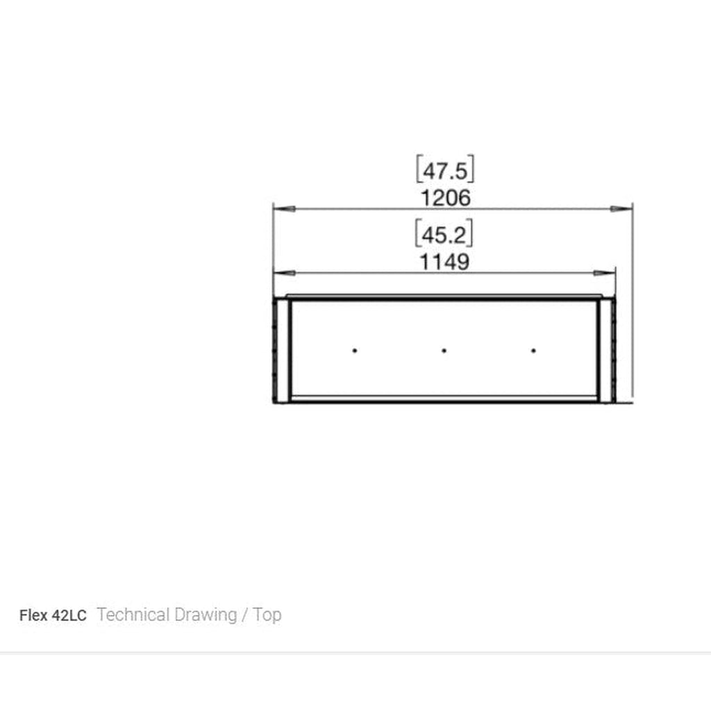 Top-down technical line drawing of the EcoSmart Fire Flex 42 showing width dimensions in millimetres and inches.