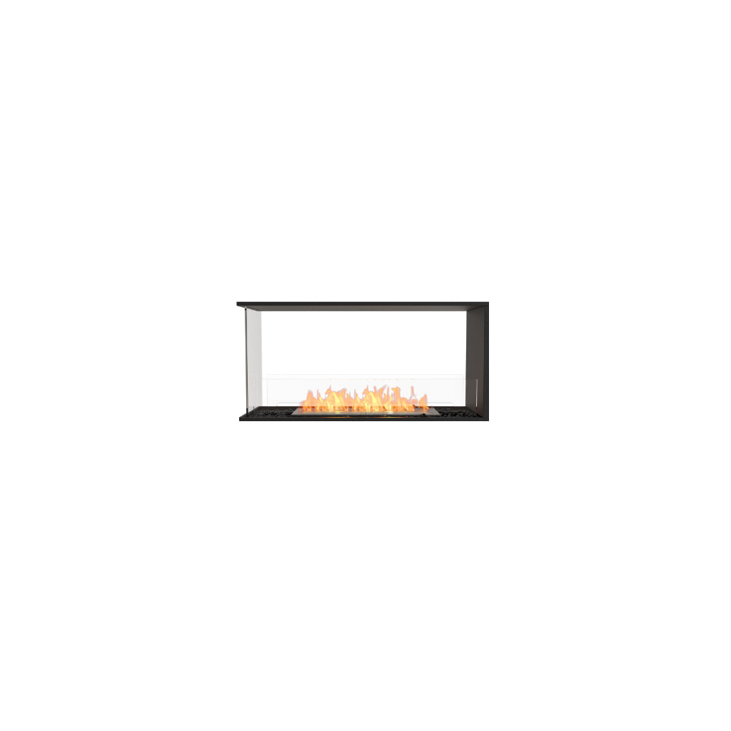 EcoSmart Fire Flex 42 bioethanol fireplace with a black frame, glass side panels, and a central flame.