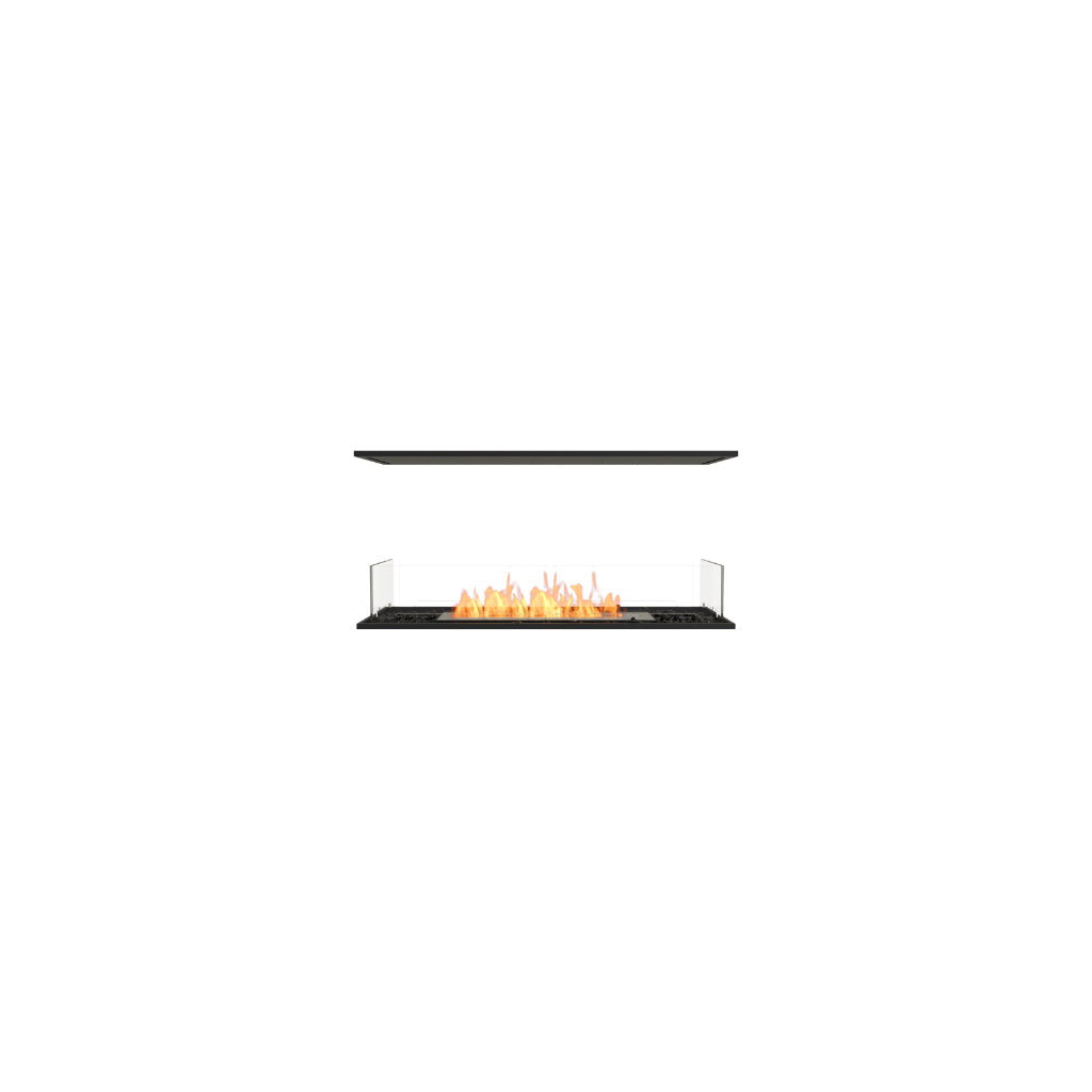 EcoSmart Fire Flex 42 bioethanol fireplace with a black base, glass side panels, and a central orange flame.