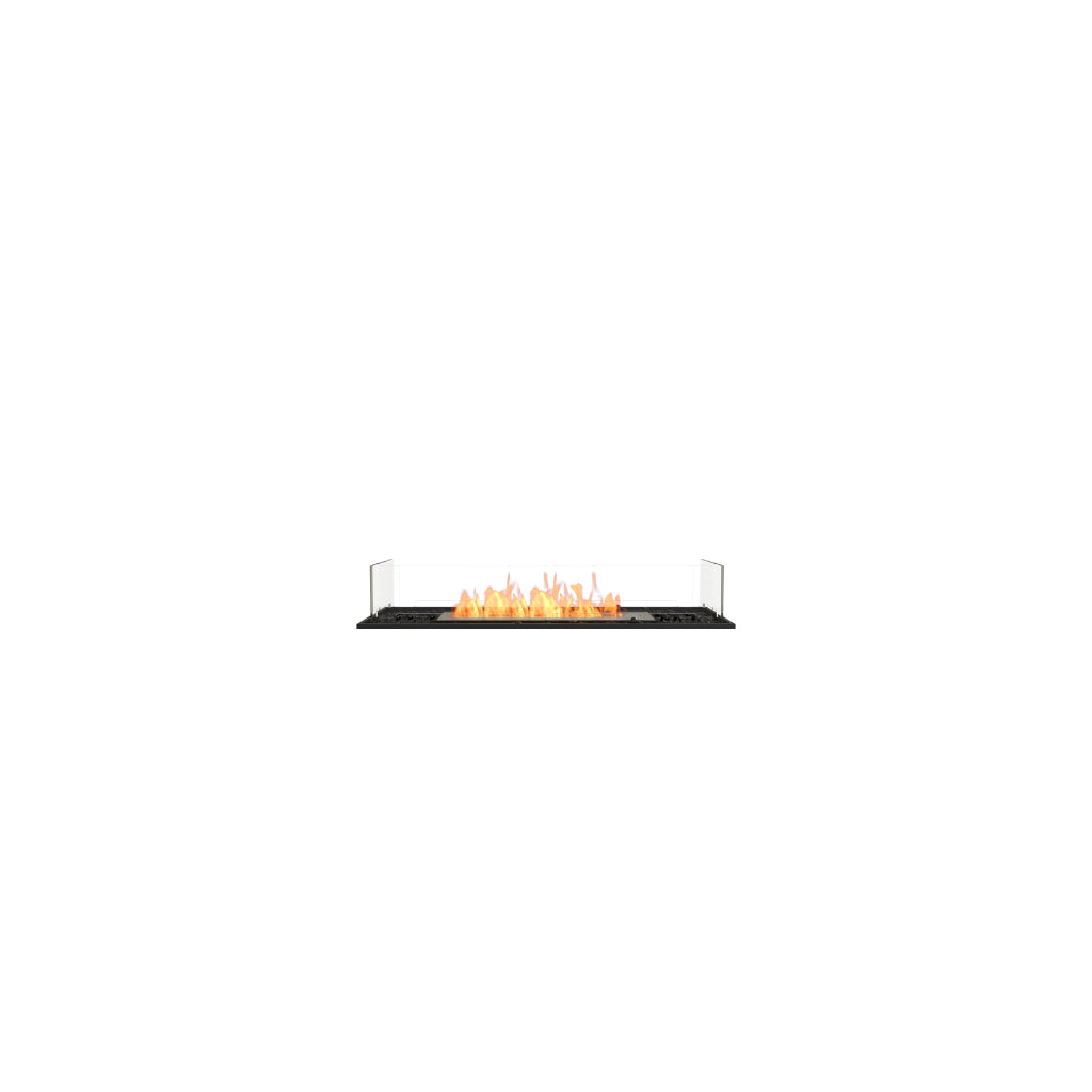 EcoSmart Fire Flex 42 bioethanol fireplace with a black base, glass side panels, and a central orange flame.