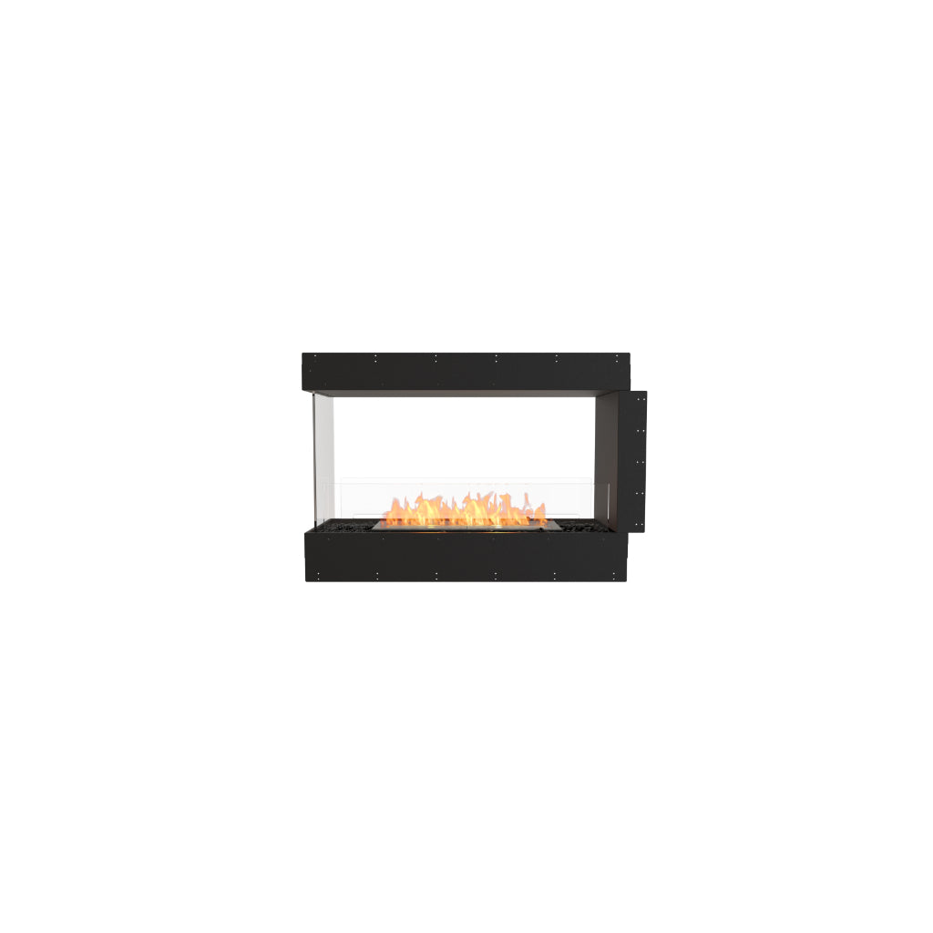EcoSmart Fire Flex 42 bioethanol fireplace with a black frame, glass side panels, and a central flame on a white background.