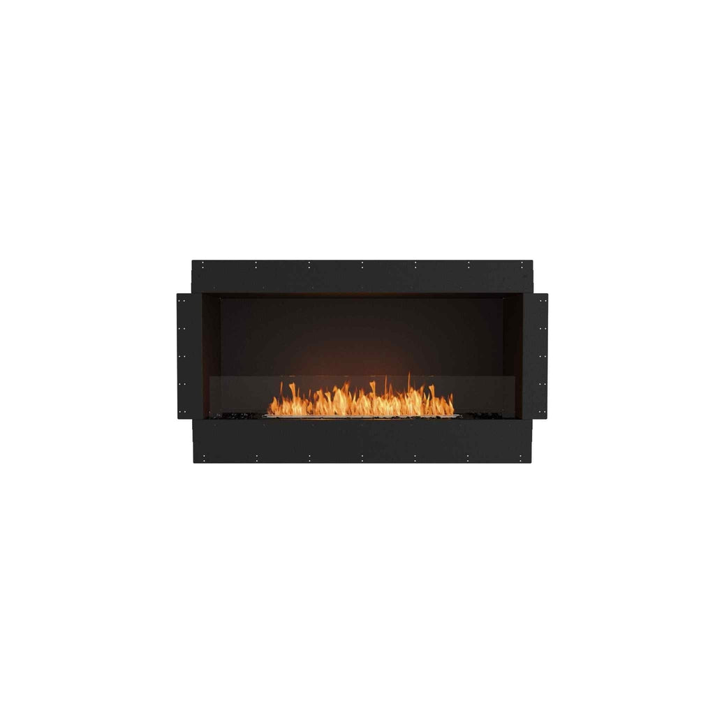 EcoSmart Fire Flex 50 bioethanol fireplace insert with a black frame and a glass front showing a bright orange flame.