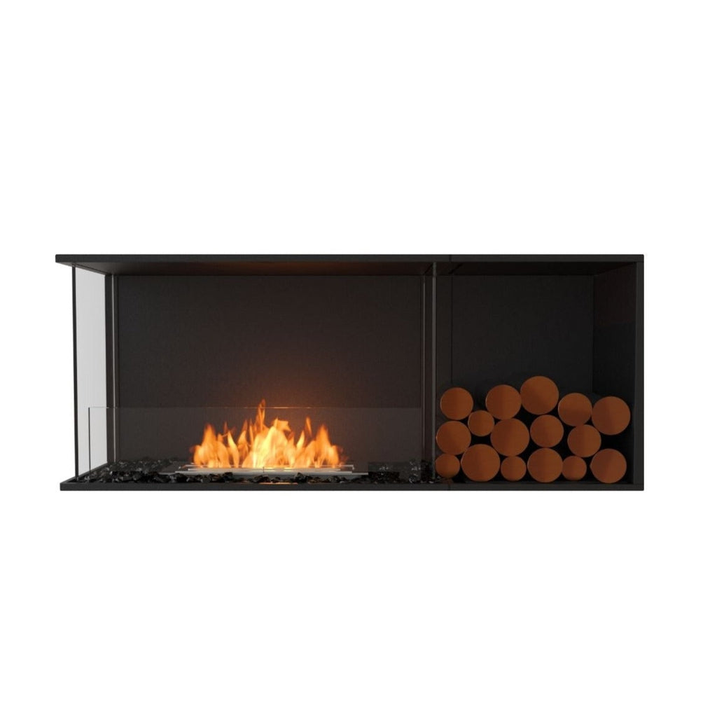 EcoSmart Fire Flex 50 black fireplace insert with a glass-fronted flame and decorative logs on the right.