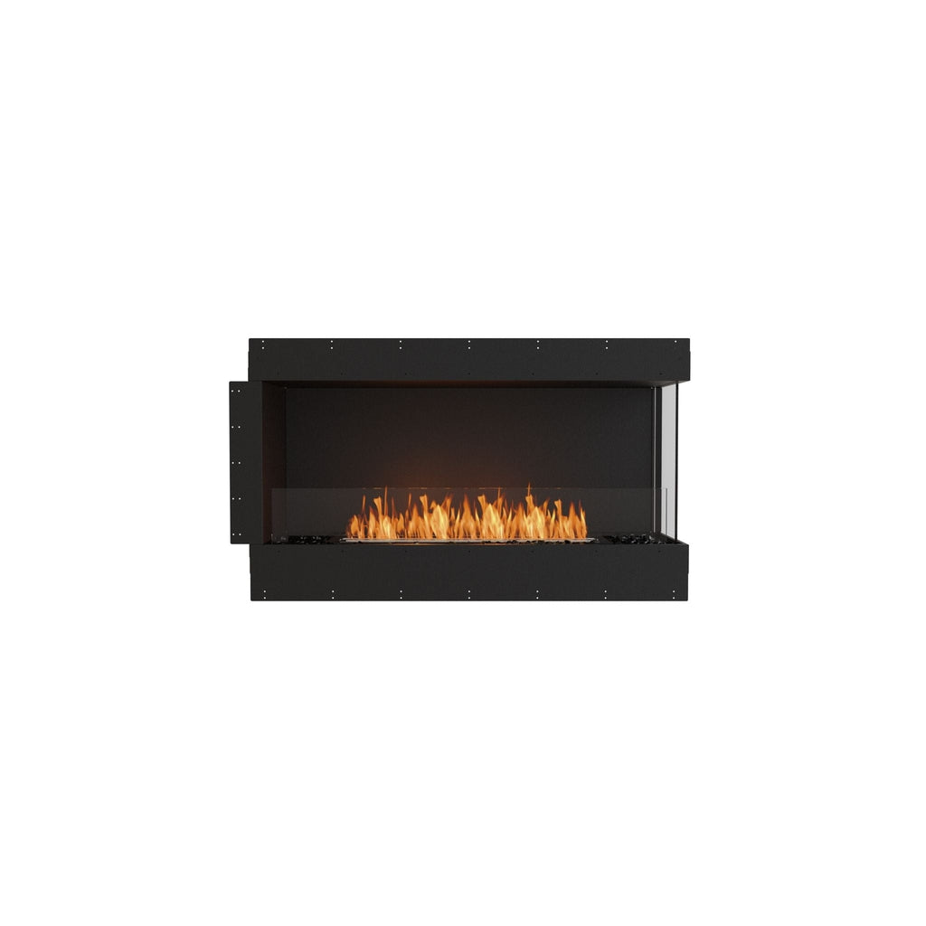 EcoSmart Fire Flex 50 bioethanol fireplace insert with a black finish, glass side panel, and visible orange flames.