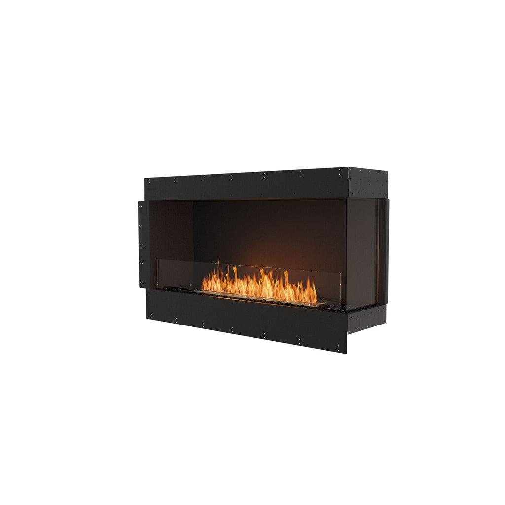 EcoSmart Fire Flex 50 bioethanol fireplace insert with a black frame and a glass front showing orange flames.