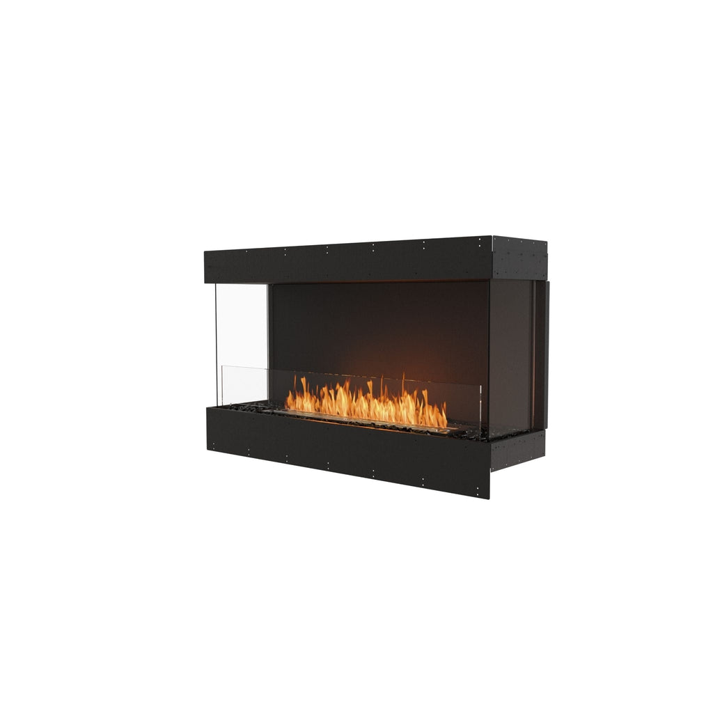EcoSmart Fire Flex 50 black bioethanol fireplace insert with a glass front and visible orange flames.