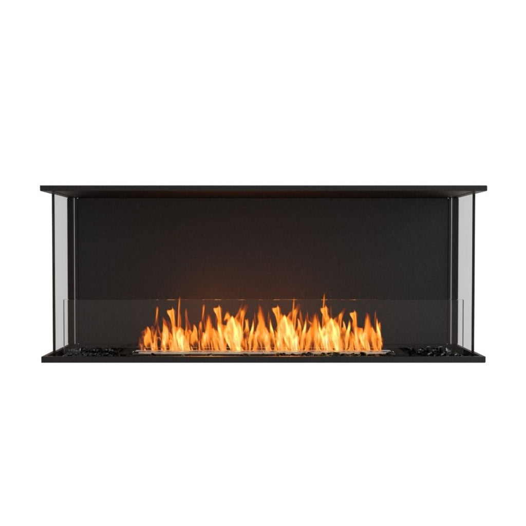 EcoSmart Fire Flex 50 bioethanol fireplace with a black frame, glass sides, and a linear flame on a white background.