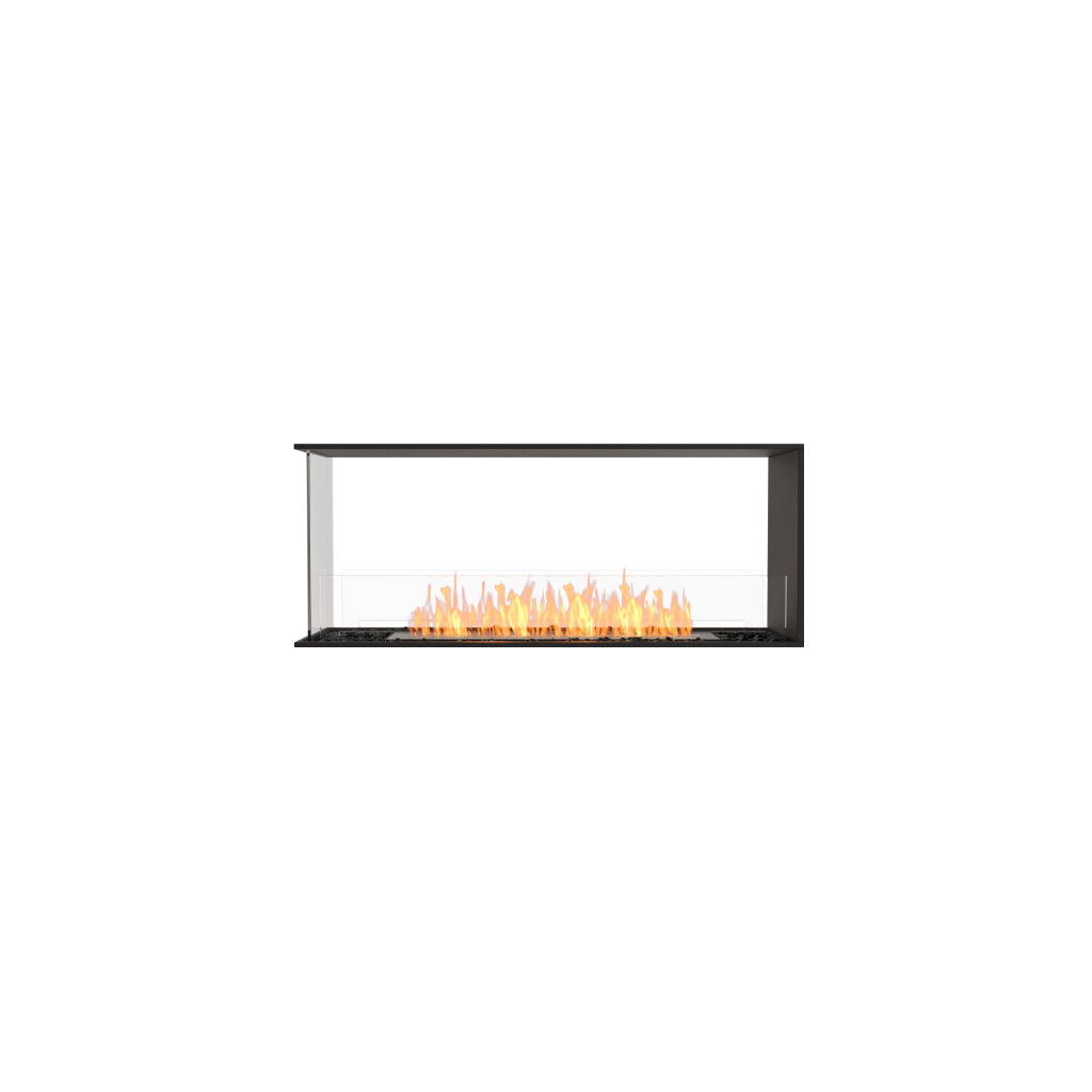 EcoSmart Fire Flex 50 bioethanol fireplace with a black frame, glass sides, and a linear orange flame.