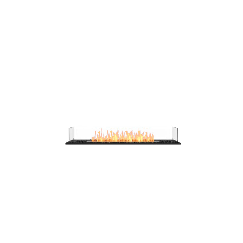 EcoSmart Fire Flex 50 bioethanol fireplace with a black rectangular frame, glass side panels, and orange flames.