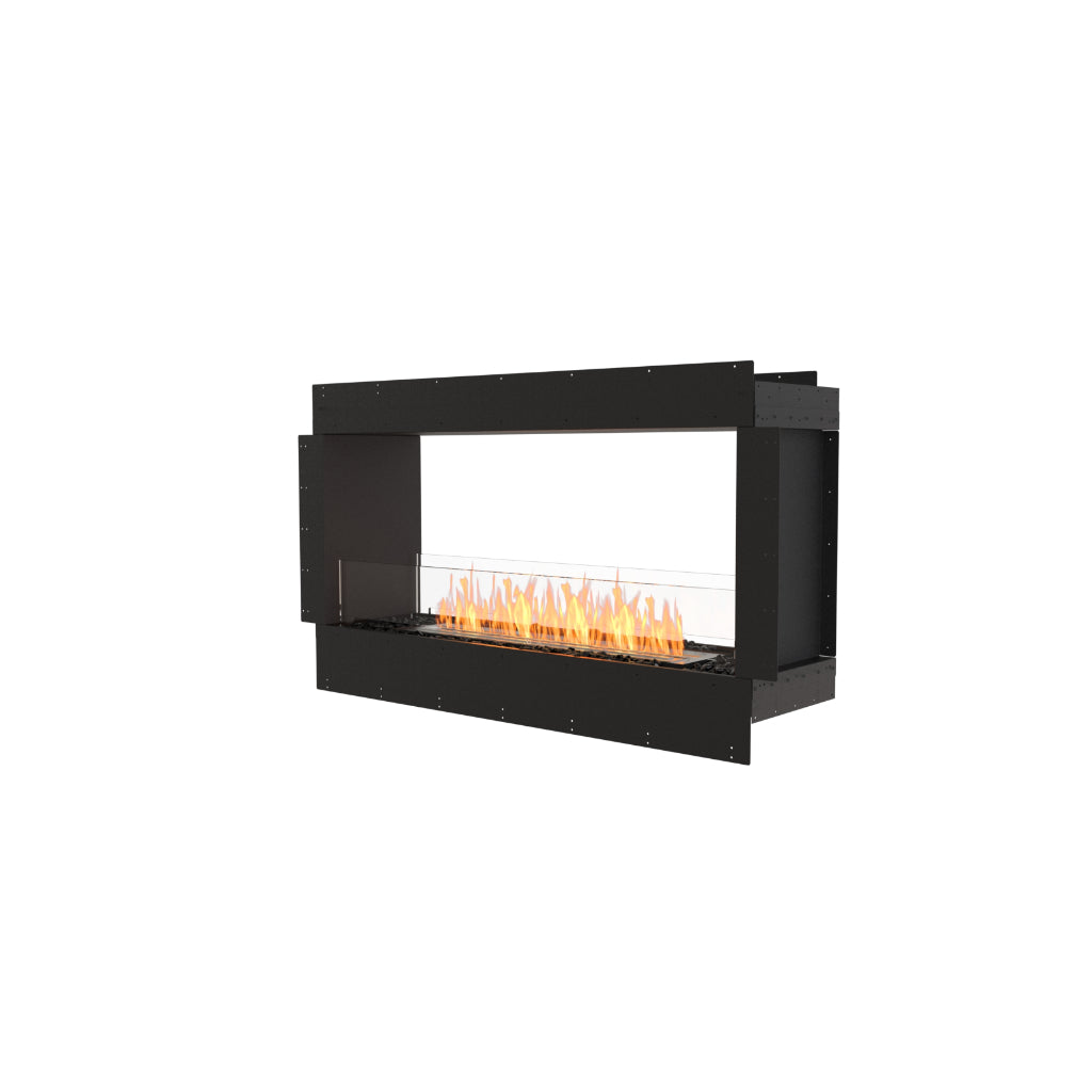 EcoSmart Fire Flex 50 bioethanol fireplace insert with a black metal frame and a clear glass screen showing flames.