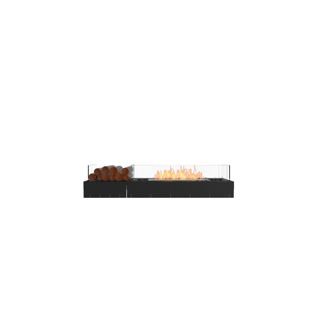 EcoSmart Fire Flex 60 bioethanol fireplace with a black base, glass screen, and decorative logs on a white background.