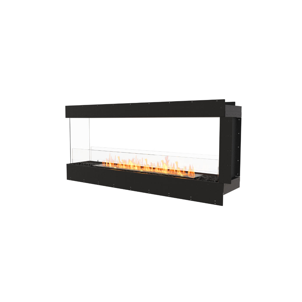 EcoSmart Fire Flex 68 bioethanol fireplace insert with a black frame, glass side panels, and a linear flame.