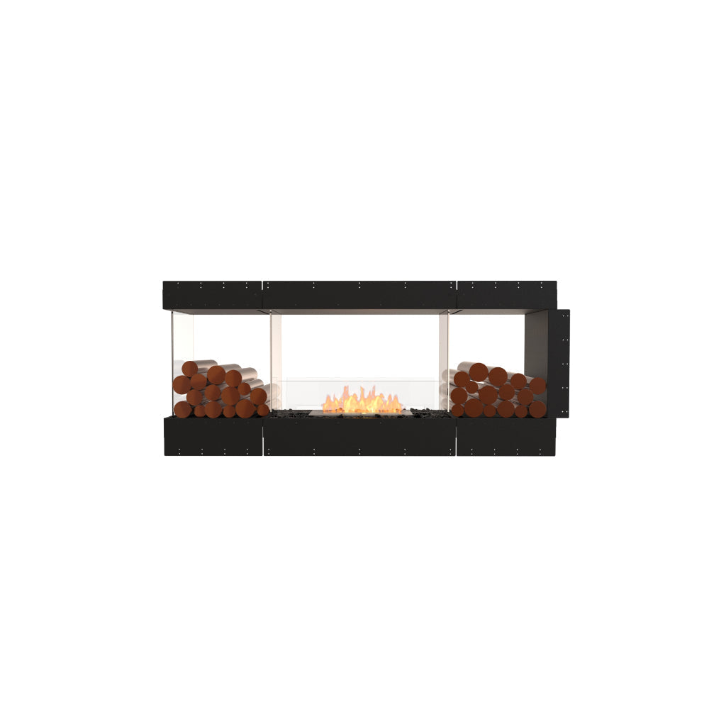 EcoSmart Fire Flex 68 bioethanol fireplace with black frame, glass sides, and decorative logs on a white background.