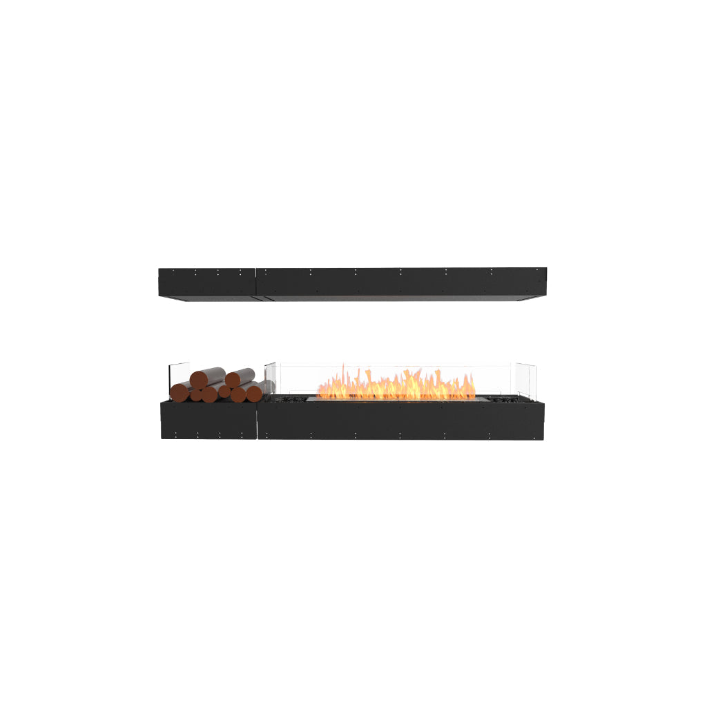 EcoSmart Fire Flex 68 bioethanol fireplace with a black frame, glass screen, and decorative logs on a white background.