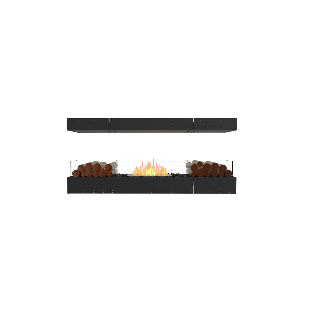 EcoSmart Fire Flex 68 bioethanol fireplace with black frame, glass side panels, and decorative logs on a white background.