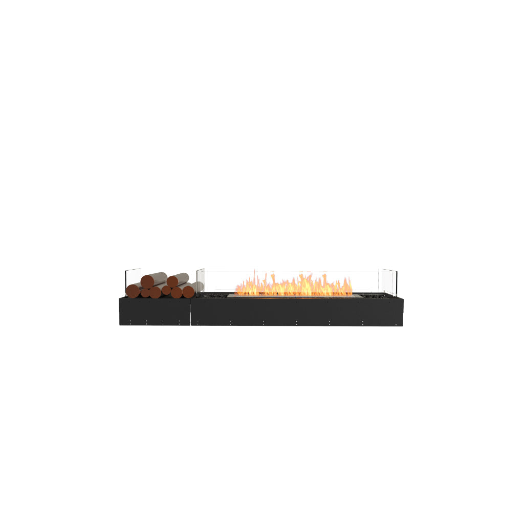 EcoSmart Fire Flex 68 bioethanol fireplace with a black frame, glass screen, and decorative logs on a white background.