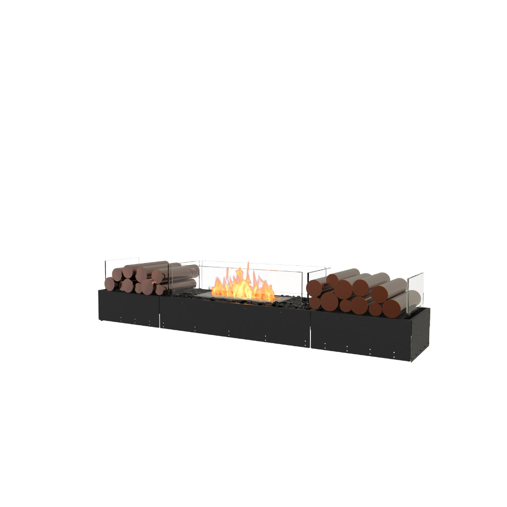 EcoSmart Fire Flex 68 bioethanol fireplace with a black base, glass screens, and decorative logs on a white background.