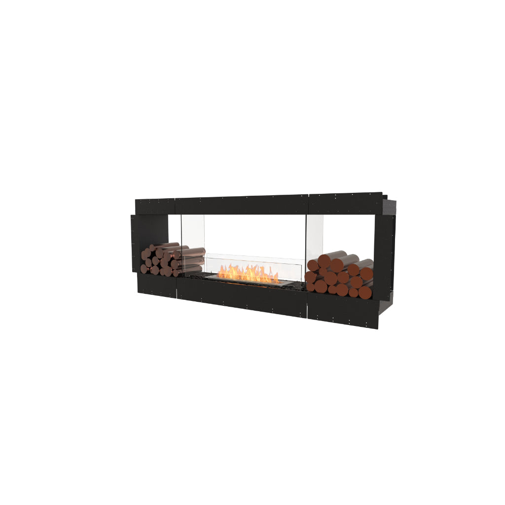 EcoSmart Fire Flex 78 bioethanol fireplace with a black frame, glass sides, and decorative logs on a white background.