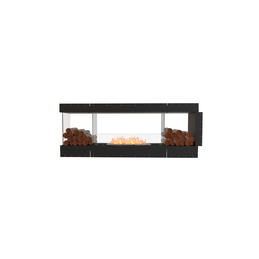 EcoSmart Fire Flex 78 bioethanol fireplace with a black frame, glass sides, and decorative logs on a white background.
