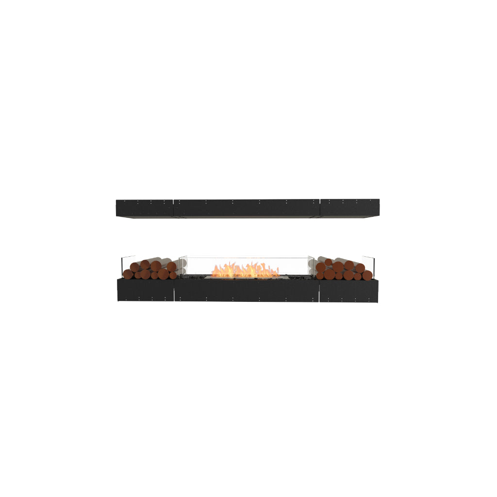 EcoSmart Fire Flex 78 bioethanol fireplace with black frame, glass screen, and decorative logs on a white background.