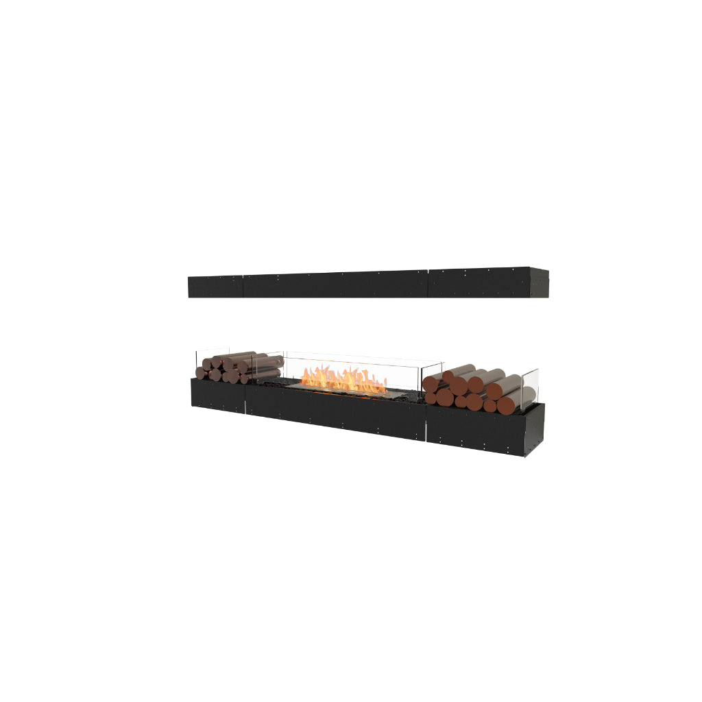 EcoSmart Fire Flex 78 bioethanol fireplace with a black frame, glass side panels, and decorative logs on a white background.