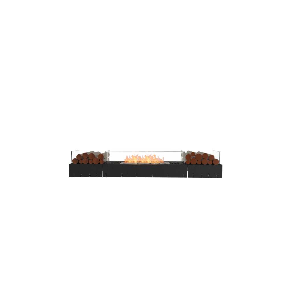 EcoSmart Fire Flex 78 bioethanol fireplace with a black base, glass screen, and decorative logs on a white background.
