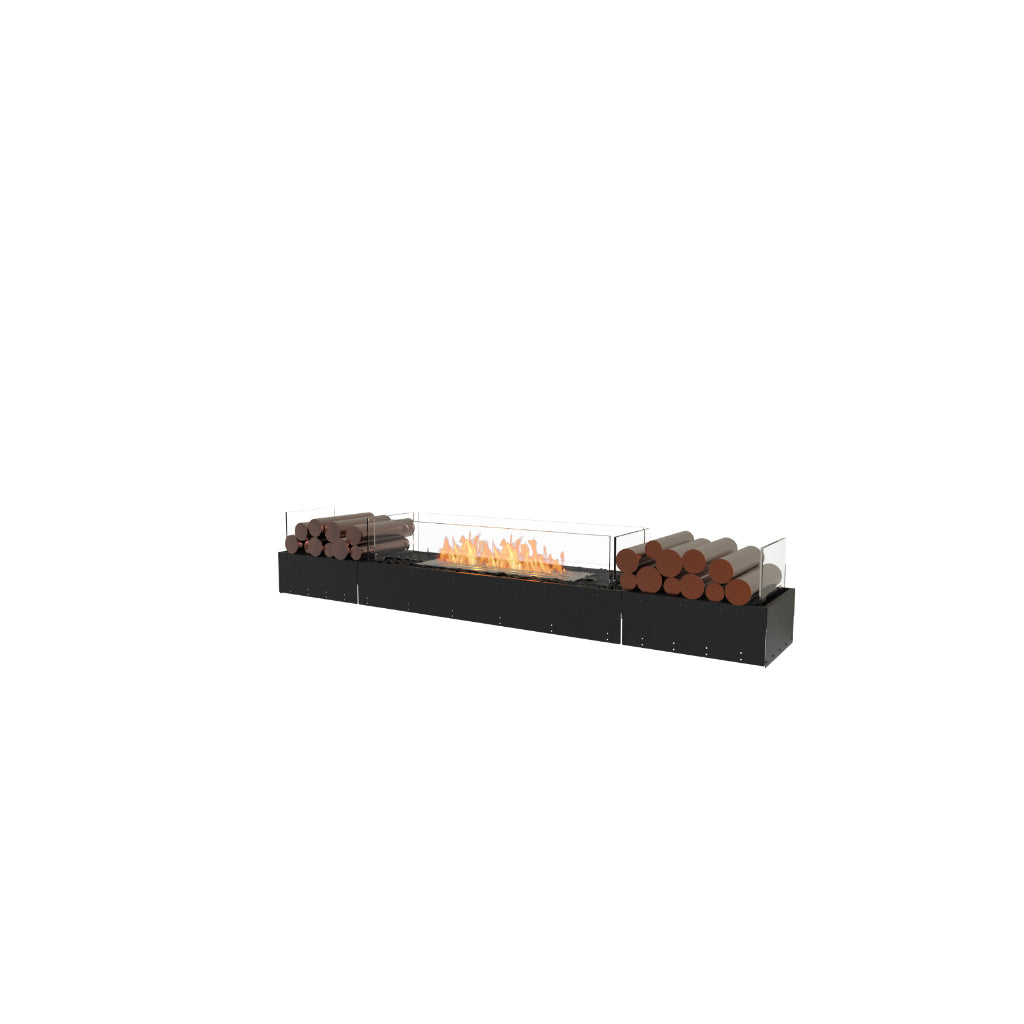 EcoSmart Fire Flex 78 bioethanol fireplace with black base, glass screen, and decorative logs on a white background.