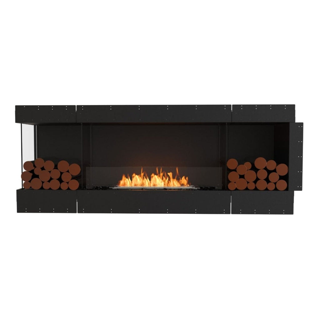 EcoSmart Fire Flex 78 bioethanol fireplace with a black frame, glass screen, and decorative logs on both sides.