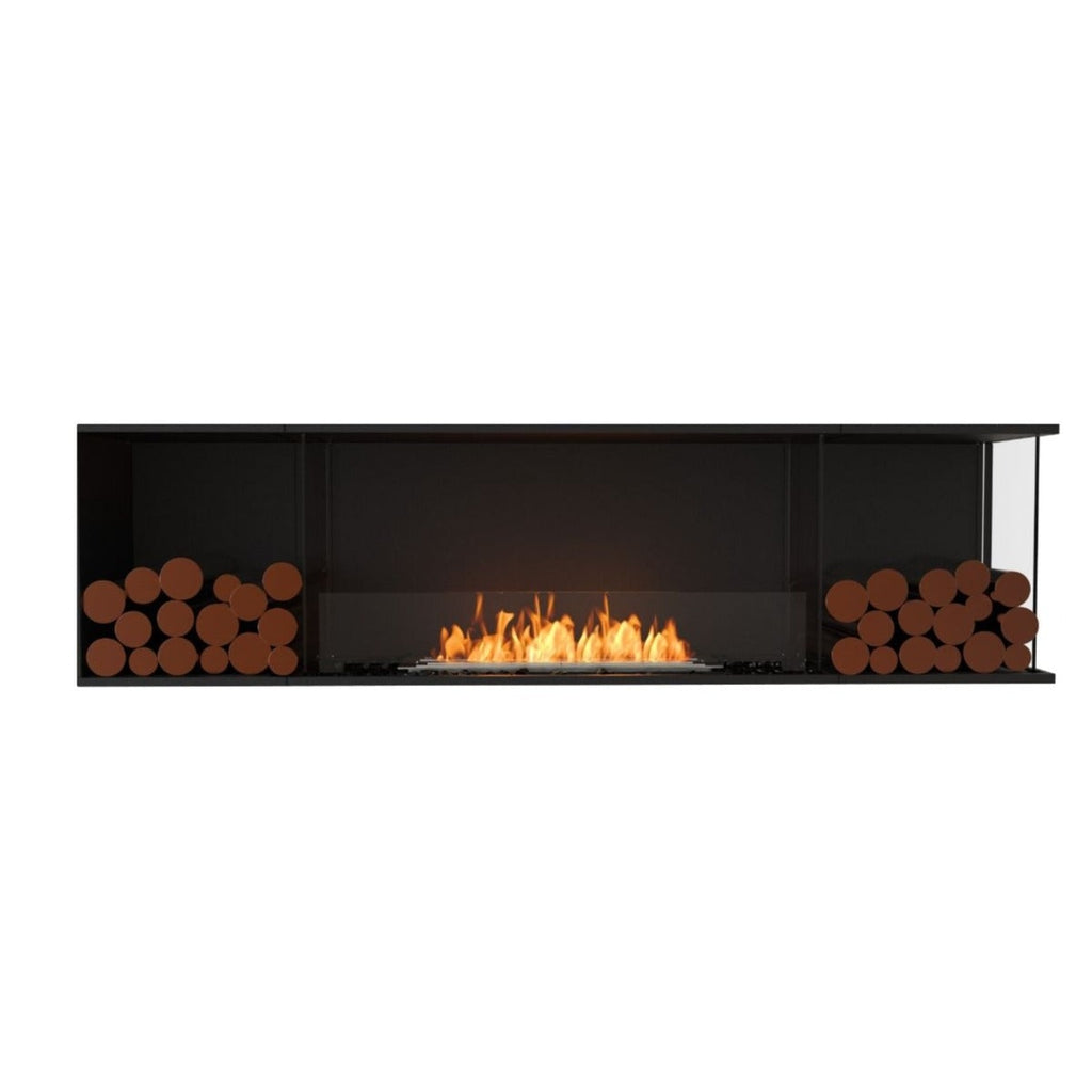 EcoSmart Fire Flex 78 fireplace insert with a black frame, central bioethanol flame, and decorative log stacks.