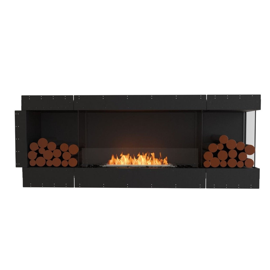 EcoSmart Fire Flex 78 fireplace insert with a black frame, central bioethanol flame, and decorative logs on each side.