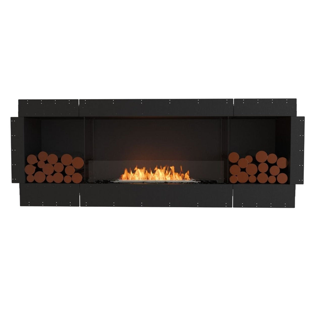 EcoSmart Fire Flex 78 fireplace insert with a black frame, central bioethanol flame, and decorative log stacks.
