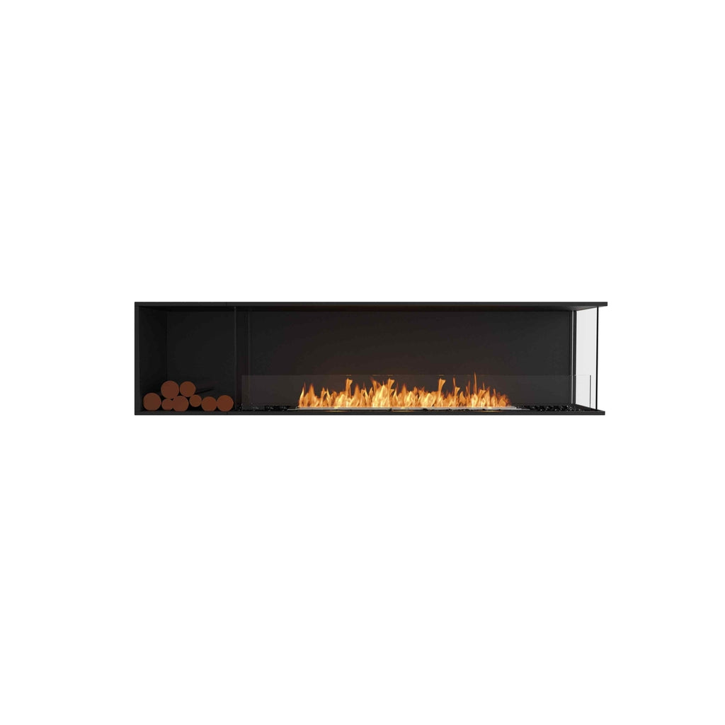 EcoSmart Fire Flex 86 bioethanol fireplace with a black frame, glass screen, and decorative logs on a white background.