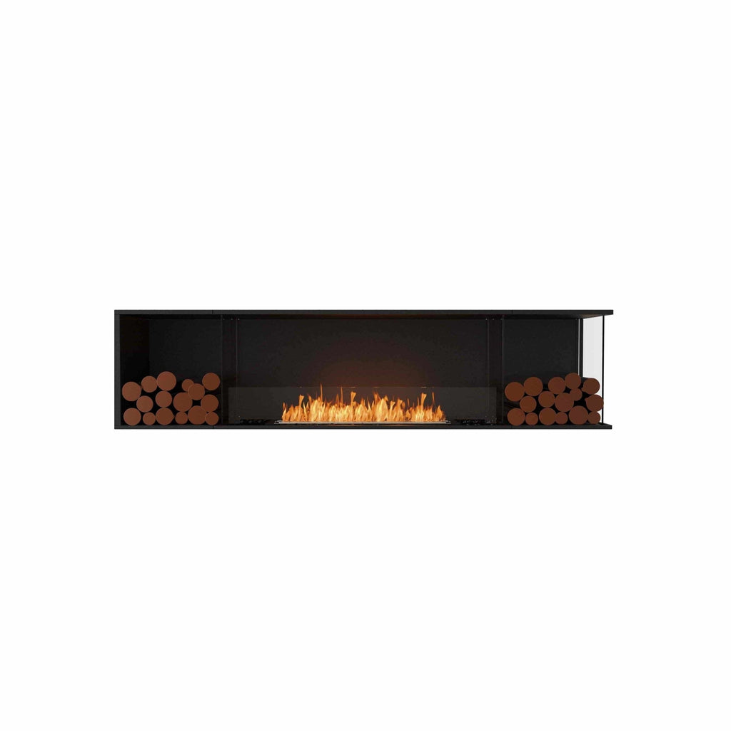 EcoSmart Fire Flex 86 fireplace insert with a black frame, central flame, and decorative logs on both sides.