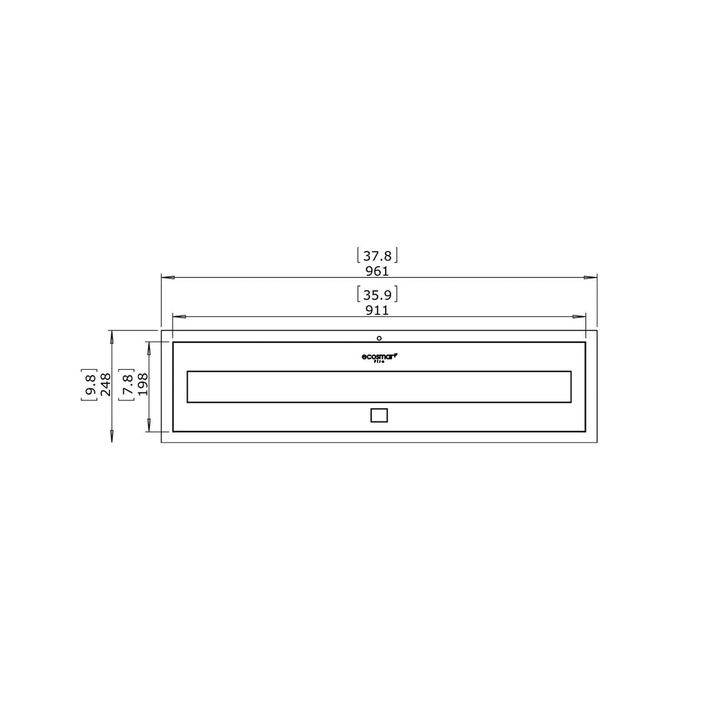 Technical line drawing of the EcoSmart Fire XL900 ethanol burner showing top-down dimensions in millimetres.